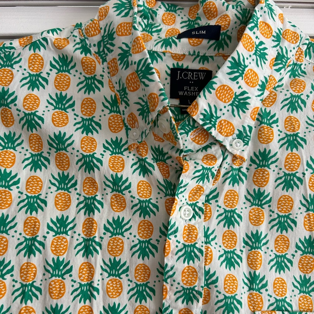 J.CREW MEN Slim Pineapple Flex Washed Shirt. Size L